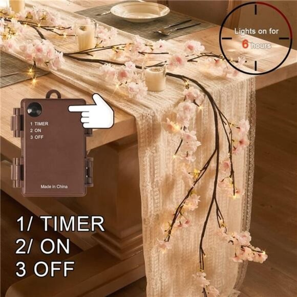 Lighted Garland Spring with Cherry Blossom 96 Fairy Lights 6FT for Mantle - Picture 2 of 8